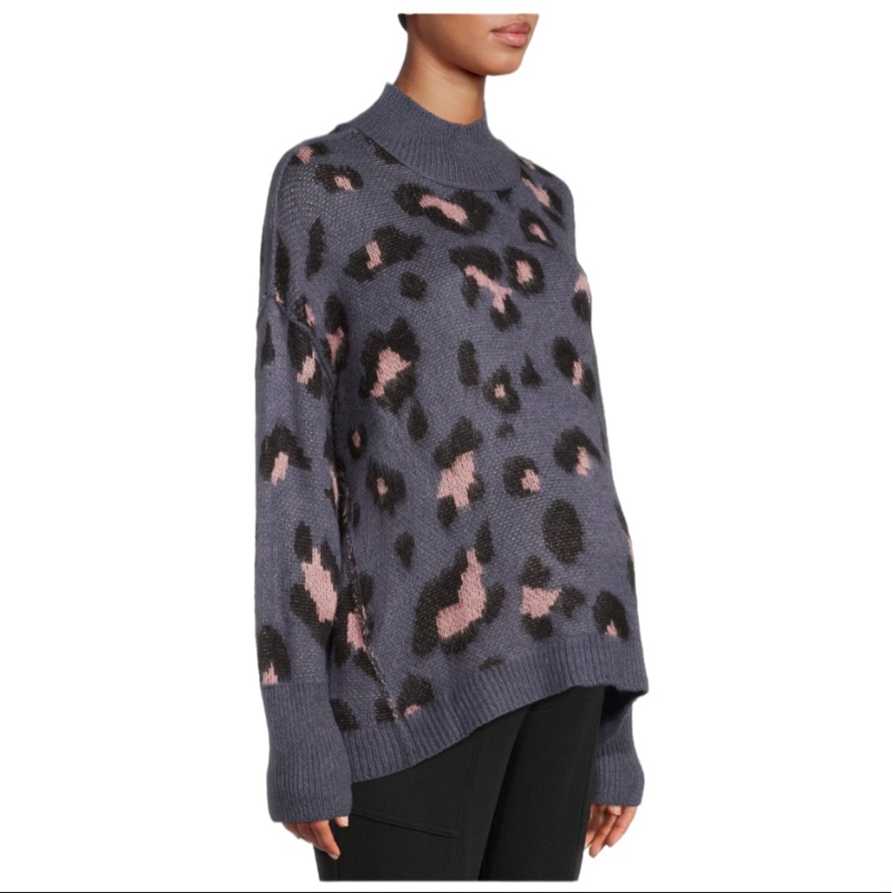 Maternity Pullover Sweater Blue and Pink Animal Cheetah Print by TIME & Tru
